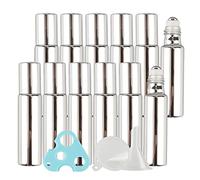 Spray Bottle Plastic 24 Pack Refillable 5ml Silver UV Coated Glass Roll-On with Stainless Steel Roller Balls for Cosmetic Makeup, Essential Oil Perfume Aromatherapy +