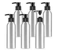 Spray Bottle Plastic 6 Pieces Empty 200ml Silver Aluminium Lotion Pump, Aluminum with Black Pump Head, Travel Metal for Cosmetic Shampoo Body Washing Gel Essential
