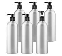 Spray Bottle Plastic 6 Pieces Empty 500ml Silver Aluminium Lotion Pump, Aluminum with Black Pump Head, Travel Metal for Cosmetic Shampoo Body Washing Gel Essential