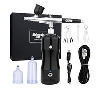 Spray Gun, 30psi Airbrush Kit with Auto Stop Compressor Handheld Cordless Air Brush Gun Set Wireless Gravity Feed Dual Action Rechargeable(Nero)