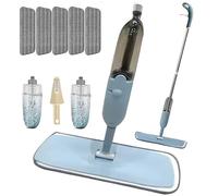 Spray Mop for Cleaning Floors - Microfibre Kitchen Mops for Flat Dry Wet Hard Wooden Floor Laminate Vinyl Tile, Floor Mop with 5 Washable Pads 2Pcs 550ml Refillable Bottle 1 Scraper (Grey)