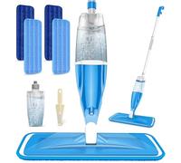 Spray Wet Mops for Cleaning Floors - EXEGO Microfibre Dust Mop for with 4x Washable Pads - Flat Wood Floor Mop with Refillable Bottle for Tile Vinyl Laminate Wood Ceramic Hardwood Bathroom Kitchen