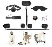 Spreader Bar BDSM Bondage Restraints Kit 11PCS Sex Toys Handcuffs Ankle Collar Cuffs Nipple Clamps Ball Gag Blindfold Paddle Dice PU Leather Lace Pattern Adjustable Adult Games for Couples