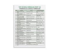 Spreadsheet Formulas Poster Excel Financial Logical Functions Educational Canvas Wall Art for Home Office Workspace and Study Decor(Unframed,08x12inch(20x30cm))
