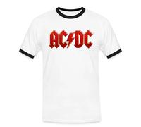 Spreadshirt AC/DC Classic Logo with Lightning Bolt Men's Ringer Shirt, L, White/Black