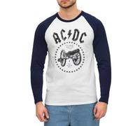 Spreadshirt AC/DC for Those About to Rock Logo with Cannon Men's Long Sleeve Baseball T-Shirt, L, White/Navy