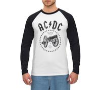 Spreadshirt AC/DC for Those About to Rock Logo with Cannon Men's Long Sleeve Baseball T-Shirt, XL, White/Black
