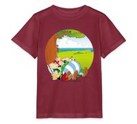 Spreadshirt Asterix & Obelix Dogmatix Relaxing Stanley and Stella Kid's Organic T-Shirt, 122/128 (7-8 Years), Burgundy
