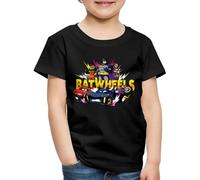 Spreadshirt Batwheels Logo with Super Heroes and Their Cars Kids Premium Organic T-Shirt, 110/116 (4 Years), Black