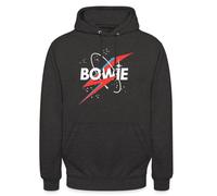 Spreadshirt David Bowie Lettering Starry Sky With Lightning Unisex Hoodie, L, charcoal grey