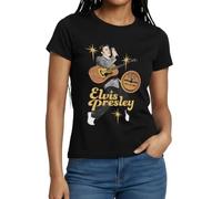 Spreadshirt Elvis Presley with Guitar and Microphone Women's T-Shirt, L, Black