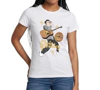 Spreadshirt Elvis Presley with Guitar and Microphone Women's T-Shirt, M, White