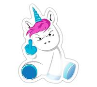 Spreadshirt Funny Angry Unicorn Making an Oscene Gesture Sticker, 10 x 10 cm, White Glossy