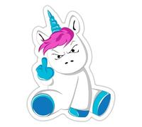 Spreadshirt Funny Angry Unicorn Middle Finger Gesture Sticker, 10 x 10 cm, White Matte