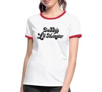 Spreadshirt Harley Quinn Daddy's Lil Monster Women's Ringer T-Shirt, L, White/red