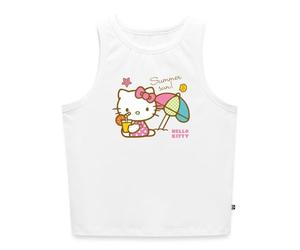 Spreadshirt Hello Kitty At The Beach Under A Sun Umbrella Women's Cropped Tank Top, XS, White