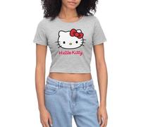 Spreadshirt Hello Kitty Classic with Hello Kitty Lettering Crop T-Shirt, L, Heather Grey