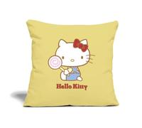 Spreadshirt Hello Kitty With A Lollipop Sofa pillowcase 17.3'' x 17.3'' (45x45 cm), One Size, washed yellow