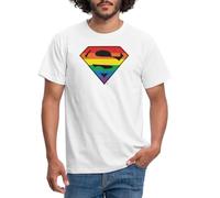 Spreadshirt Justice League Superman Rainbow Men's T-Shirt, S, White