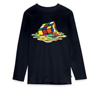Spreadshirt Melting Rubik's Magic Cube Teenager Premium Organic Long Sleeve Shirt, 146/152 (10 Years), Navy