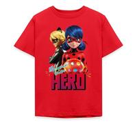 Spreadshirt Miraculous Be Your Own Hero Ladybug Cat Noir Kids' T-Shirt, 110/116 (5-6 Years), red