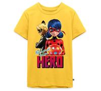 Spreadshirt Miraculous Be Your Own Hero Ladybug Cat Noir Teenager Premium Organic T-Shirt, 146/152 (10 Years), Yellow