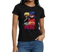 Spreadshirt Miraculous Be Your Own Hero Ladybug Cat Noir Women's T-Shirt, S, Black
