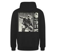 Spreadshirt MTV Astronaut Est. 1981 Cool Back Print Design Unisex Hoodie, M, black