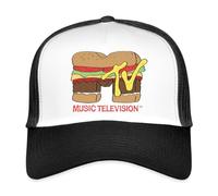 Spreadshirt MTV Music Television Burger Logo Trucker Cap, One Size, White/Black