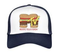 Spreadshirt MTV Music Television Burger Logo Trucker Cap, One Size, White/Navy