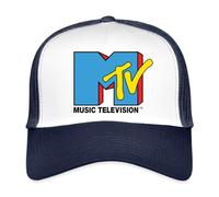 Spreadshirt MTV Music Television Classic Logo Trucker Cap, One Size, White/Navy