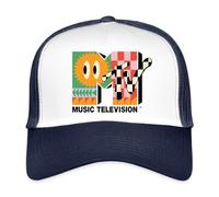 Spreadshirt MTV Music Television Colourful Logo with Sun Trucker Cap, One Size, White/Navy