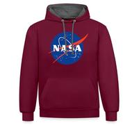 Spreadshirt NASA Official Merchandise Classic Logo Unisex Contrast Hoodie, L, Burgundy/Charcoal