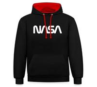 Spreadshirt NASA Official Merchandise Worm Logo Unisex Contrast Hoodie, L, black/red