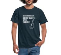 Spreadshirt Never Underestimate Old Man with A Ukulele Men's T-Shirt, L, Navy