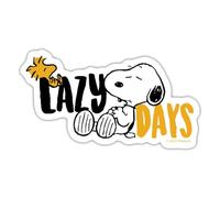 Spreadshirt Official Peanuts Snoopy and Woodstock Lazy Days Sticker, 10 x 10 cm, White Matte
