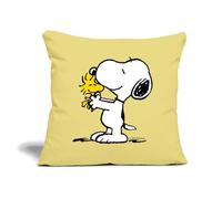 Spreadshirt Official Peanuts Snoopy And Woodstock Sofa pillow with filling 45cm x 45cm, One Size, washed yellow
