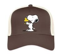 Spreadshirt Official Peanuts Snoopy and Woodstock Trucker Cap, One Size, Brown/Beige