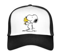 Spreadshirt Official Peanuts Snoopy and Woodstock Trucker Cap, One Size, White/Black