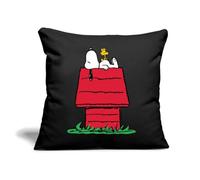 Spreadshirt Official Peanuts Snoopy Asleep On The Doghouse Sofa pillow with filling 45cm x 45cm, One Size, black