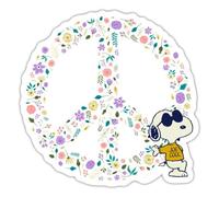 Spreadshirt Official Peanuts Snoopy Peace Hippie Sticker, 10 x 10 cm, White Matte