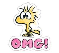 Spreadshirt Official Peanuts Woodstock OMG Sticker, 10 x 10 cm, White Matte