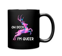 Spreadshirt Oh Deer I'm Queer Funny LGBT Slogan Coloured Mug, One Size, Black