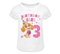 Spreadshirt Paw Patrol 3 Year Old Birthday Girl Puppy Skye Girl’s Ruffle T-Shirt, 2 Years, White