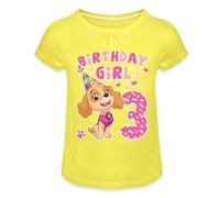 Spreadshirt Paw Patrol 3 Year Old Birthday Girl Puppy Skye Girl’s Ruffle T-Shirt, 4 Years, Yellow