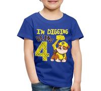 Spreadshirt Paw Patrol 4 Year Old Birthday Puppy Rubble Kids Premium Organic T-Shirt, 110/116 (4 Years), Royal Blue