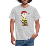Spreadshirt Peanuts Charlie Brown Baseball Men's T-Shirt, L, Heather Grey