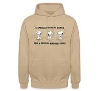 Spreadshirt Peanuts Cute Snoopy Birthday Girl Dance Unisex Hoodie Beige