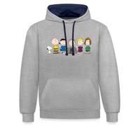 Spreadshirt Peanuts Snoopy And The Gang Unisex Contrast Hoodie, L, heather grey/navy
