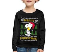 Spreadshirt Peanuts Snoopy and Woodstock Merry Christmas Kids' Premium Longsleeve Shirt, 122/128 (6 Years), Black